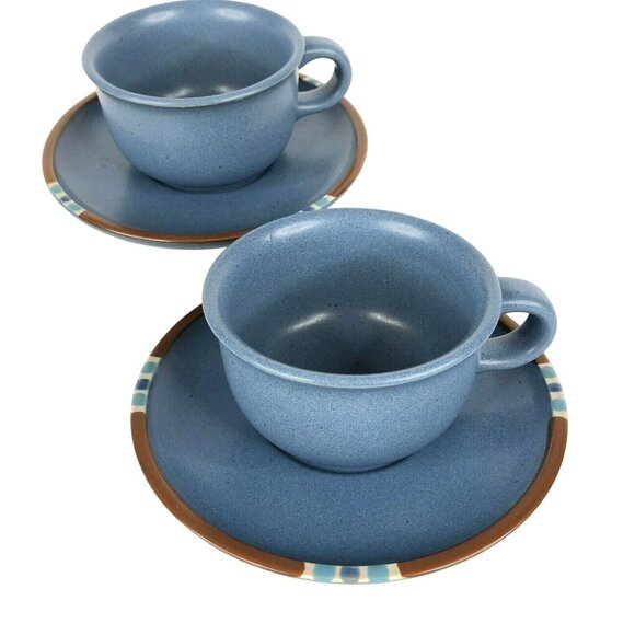 2 Dansk Mesa Sky Blue Cups and Saucers Japan Stoneware Pottery Set - Picture 1 of 10